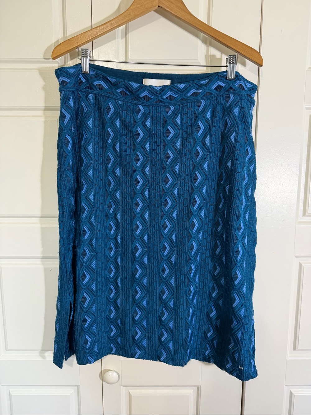 Anthropologie Teal & Light Blue Patterned Midi Skirt